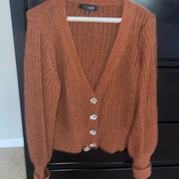 INTERMIX Ella Jewel Cardigan Wool Brown Sweater - Picture 6 of 6